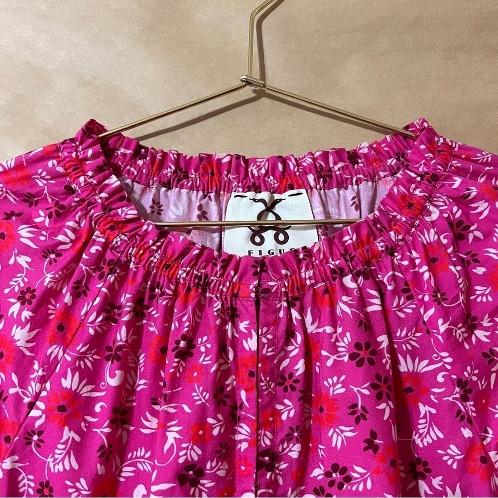 Figue | Bella Dress Tiered Popover Mini Dress Smocked Sleeve Pink Floral Size S - Picture 5 of 15
